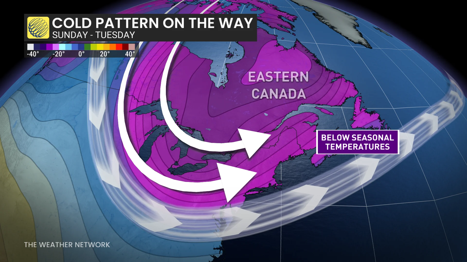 Eastern Canada cold pattern on the way Sunday to Tuesday