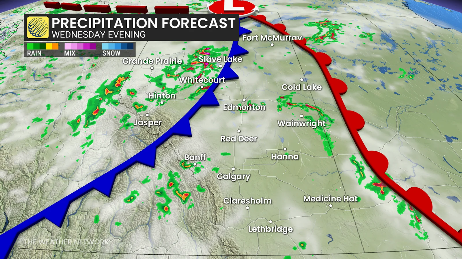 Alberta Wednesday evening forecast precipitation - July 2, 2025