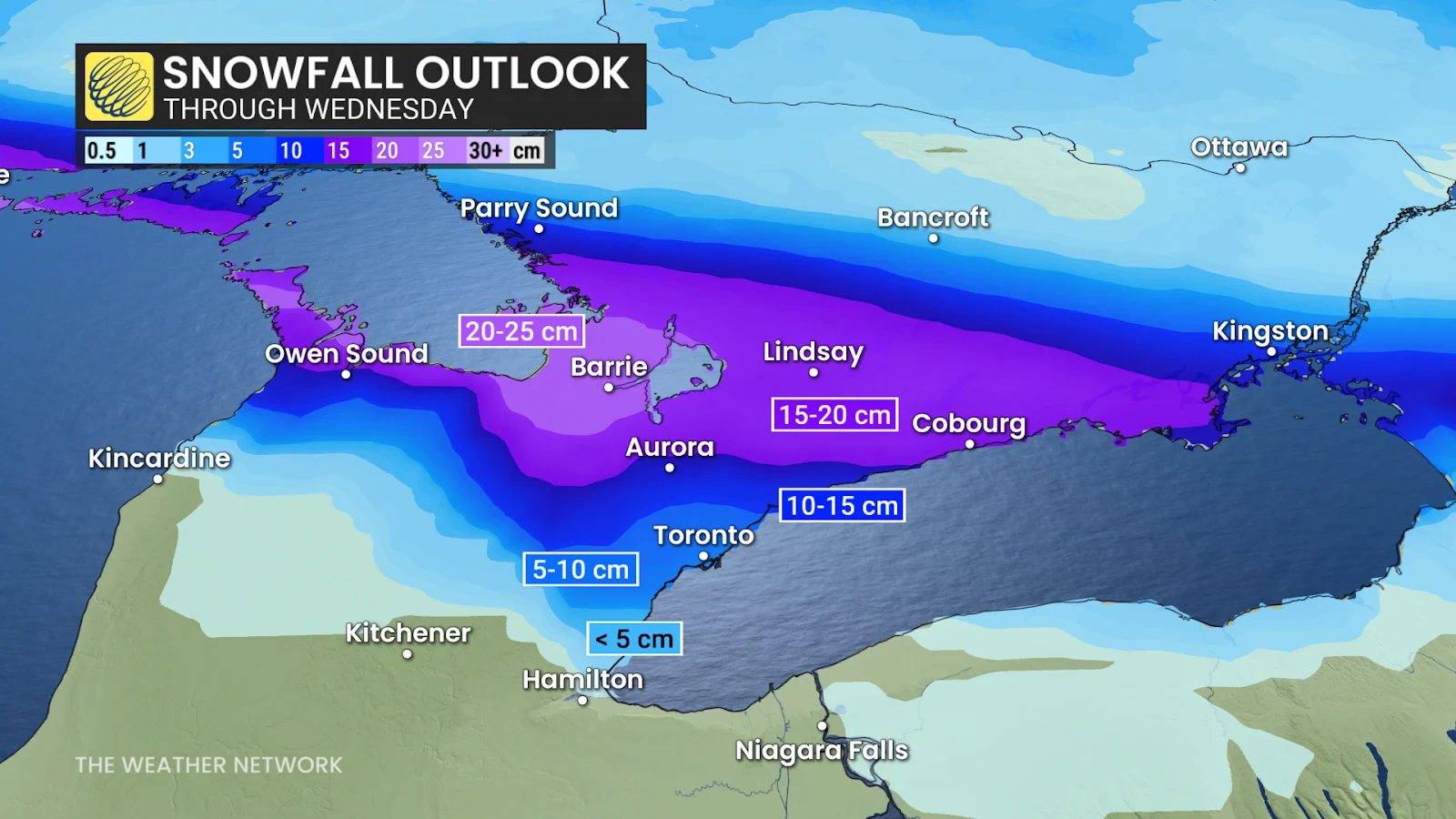 Southern Ontario Wednesday forecast snow totals - Feb. 17, 2026