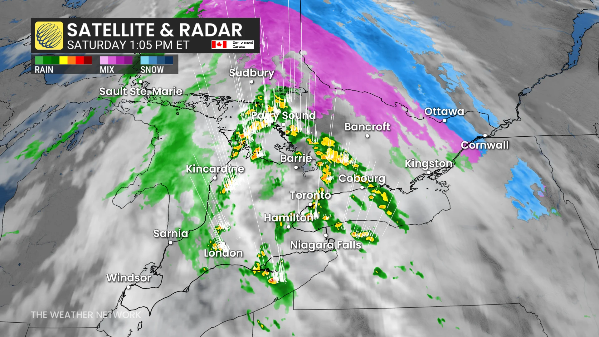 Ontario satellite and radar Saturday 1 p.m.