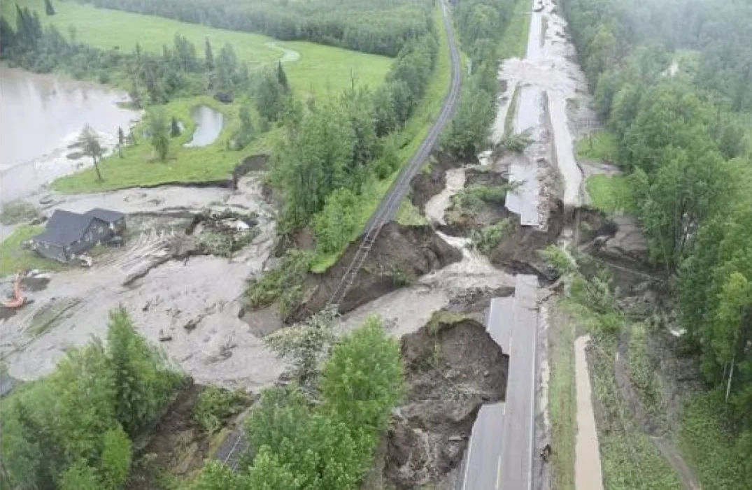CBC: The damage from the 2016 floods took months to repair, with entire communities cut off as roads were destroyed and washed away. (B.C. Ministry of Transportation)