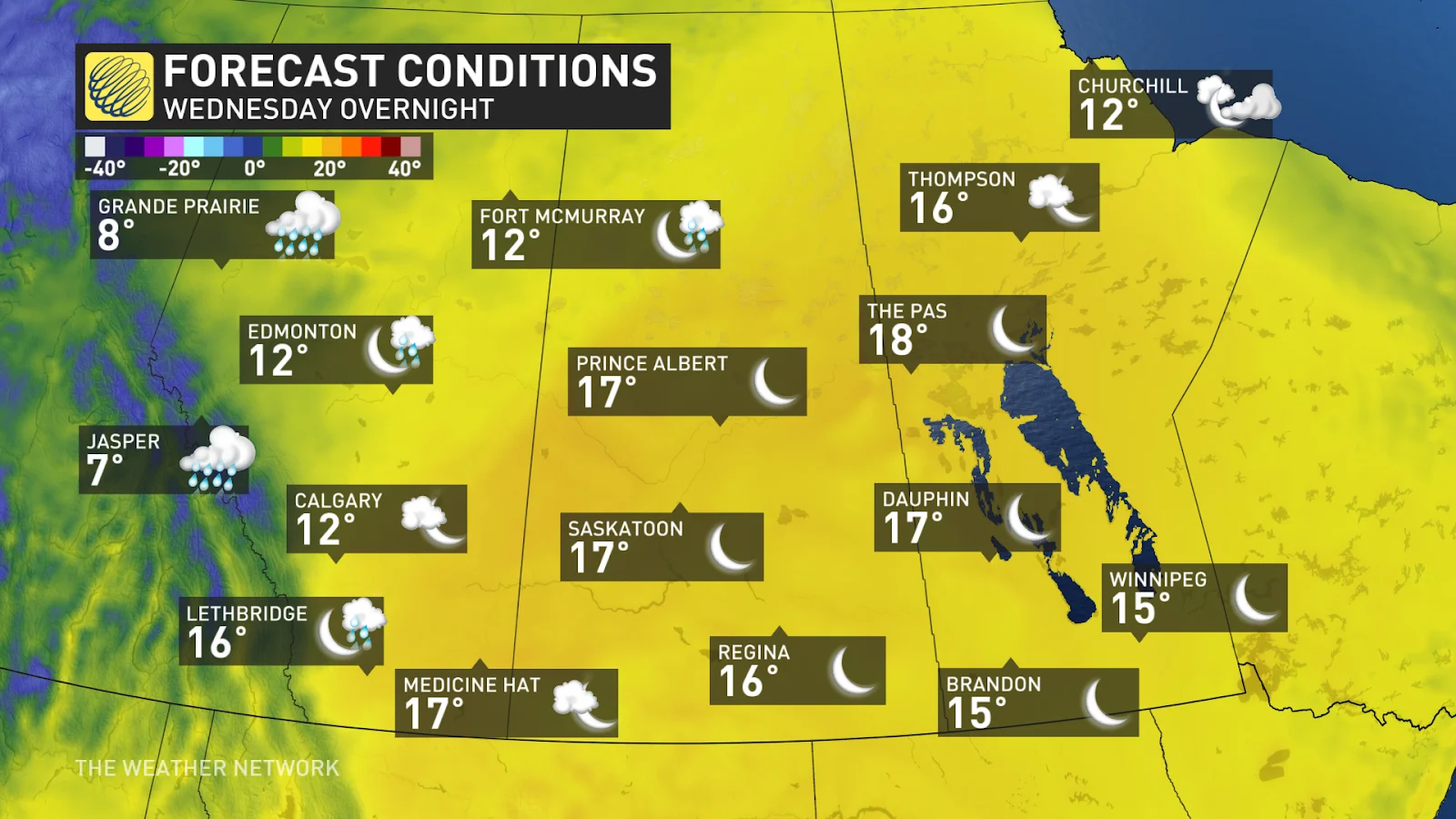 Prairies temperatures Wednesday overnight