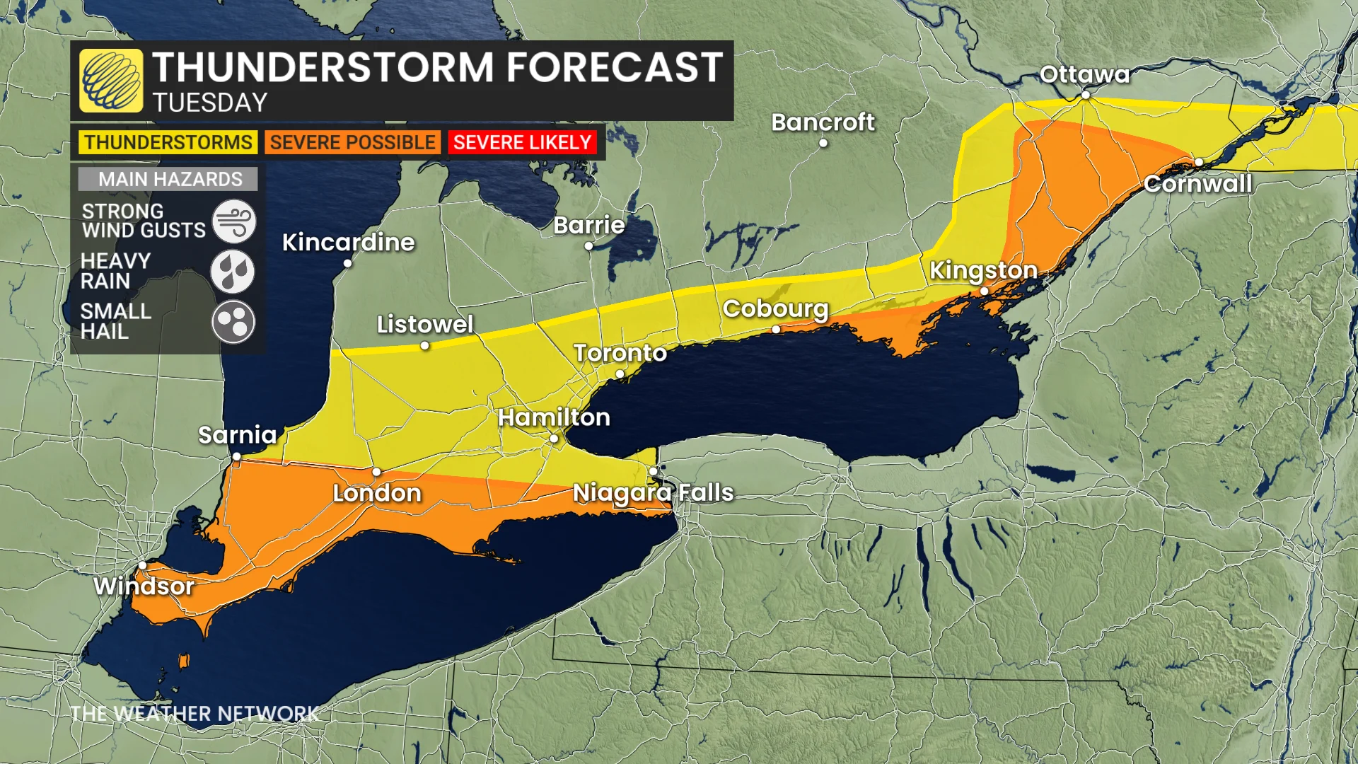 Thunderstorm, Forecast, Ontario, Tuesday, June 24, 2025. (The Weather Network)