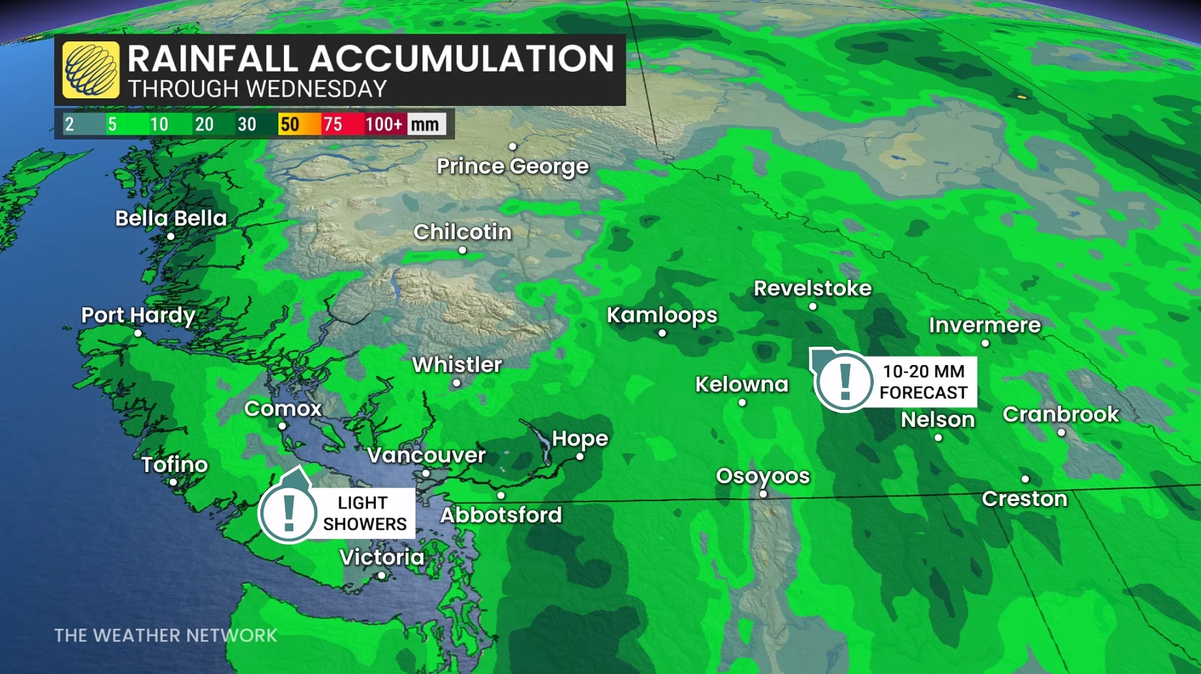 B.C. rainfall through Wednesday