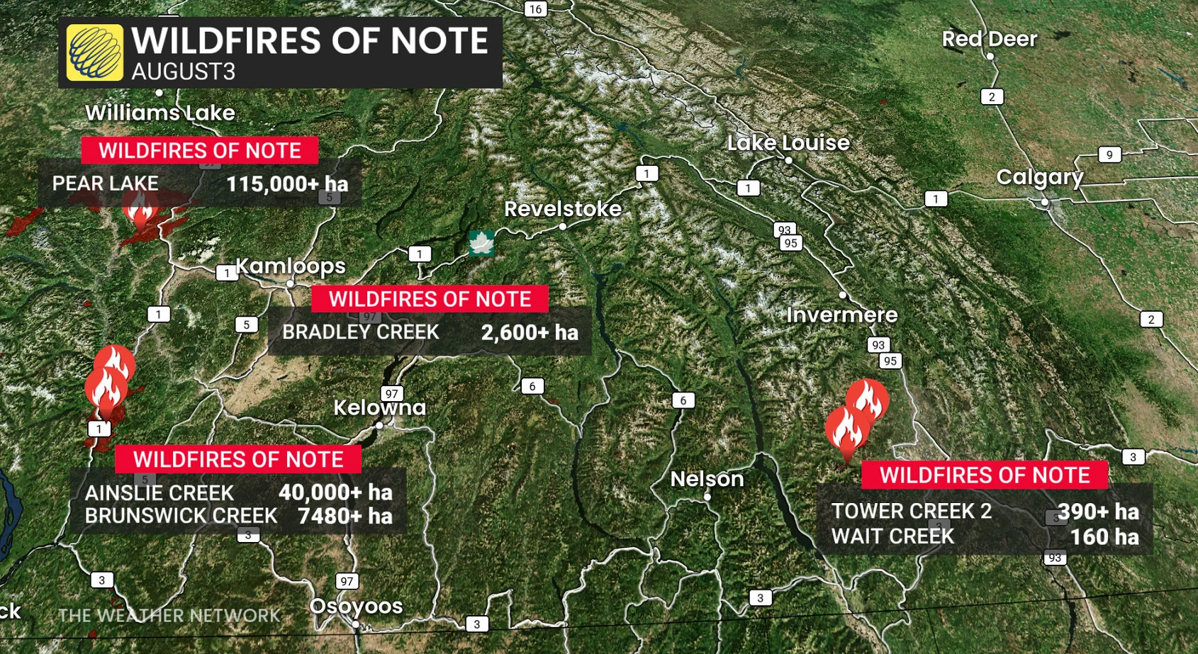 B.C. wildfires of note Aug. 3