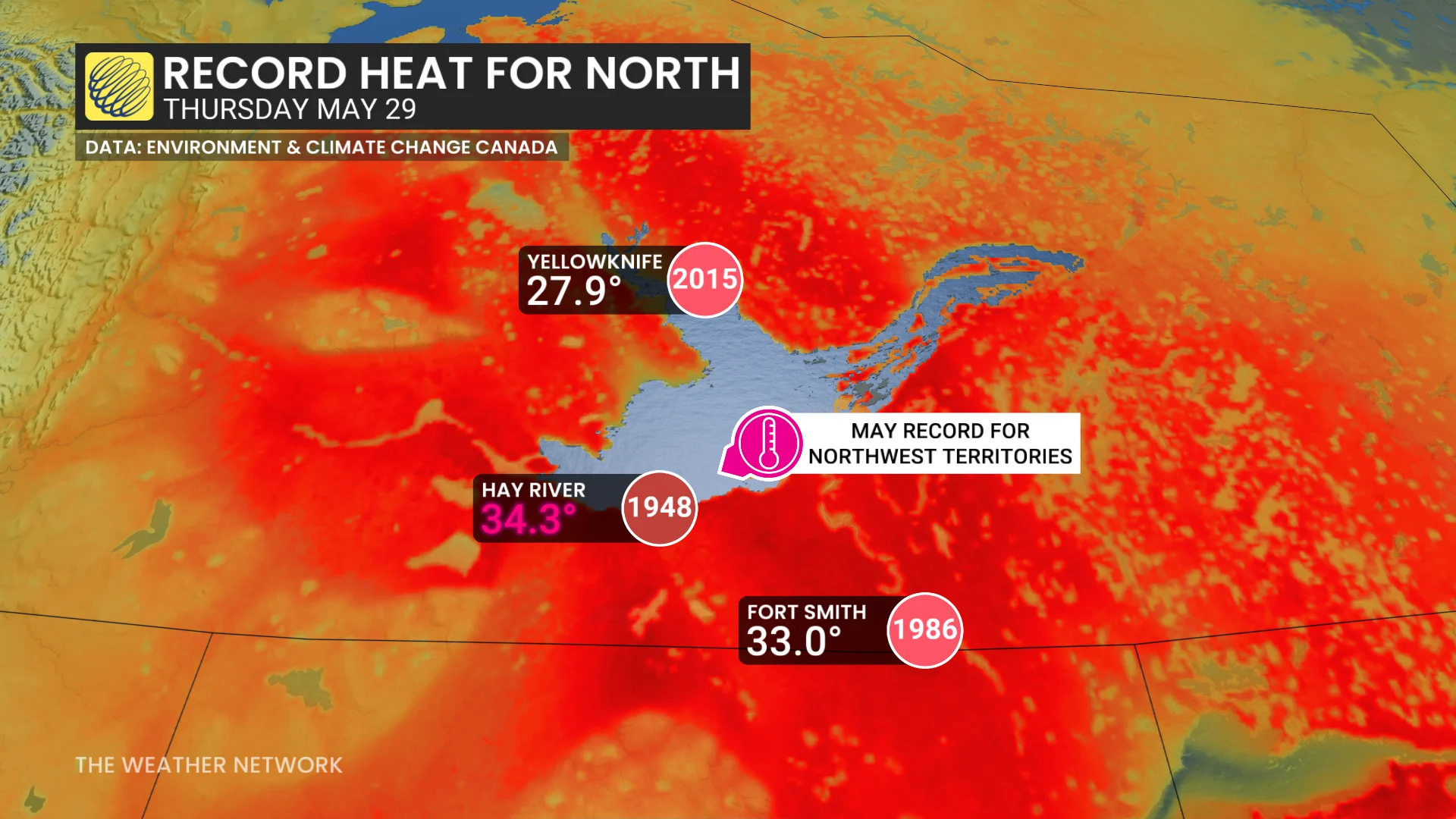 Baron - Hay River record warmth - May 29