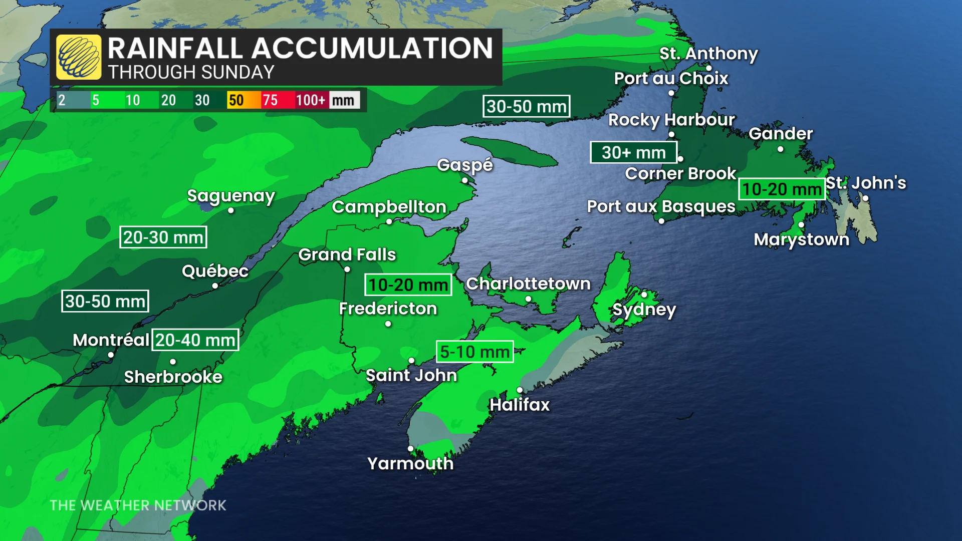 Quebec-Atlantic rainfall through Sunday