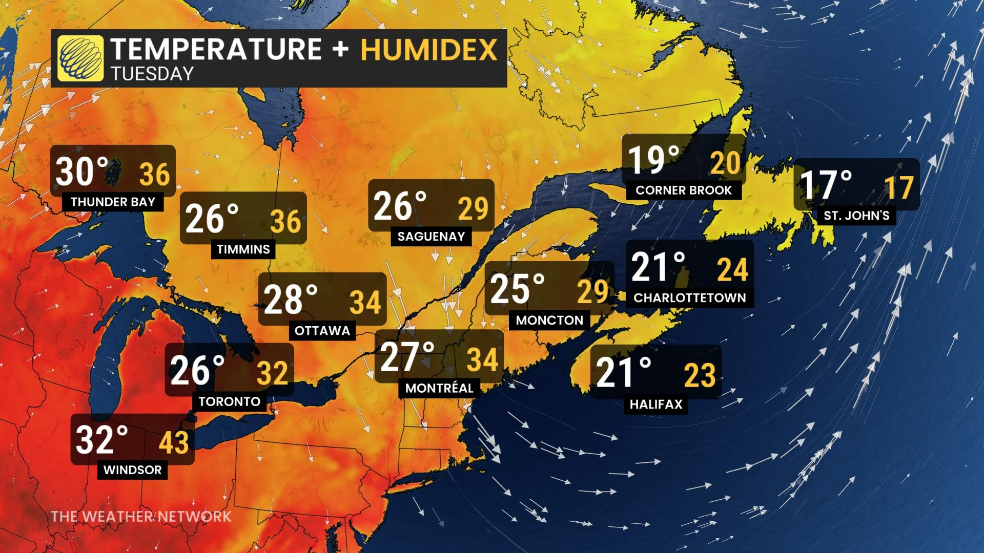 Eastern Canada Temperature Tuesday