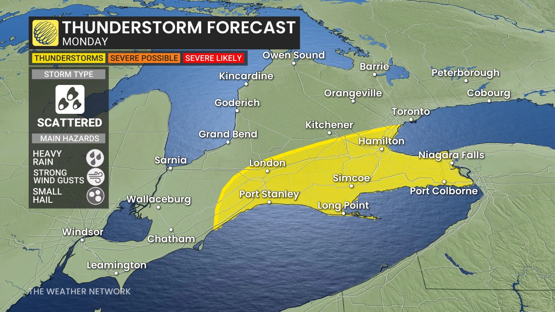 Ontario storm risk map Monday