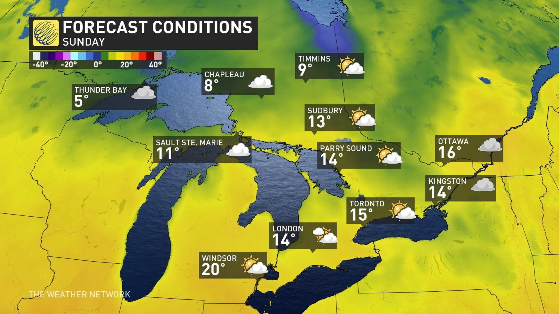 Ontario Sunday temperatures and forecast conditions