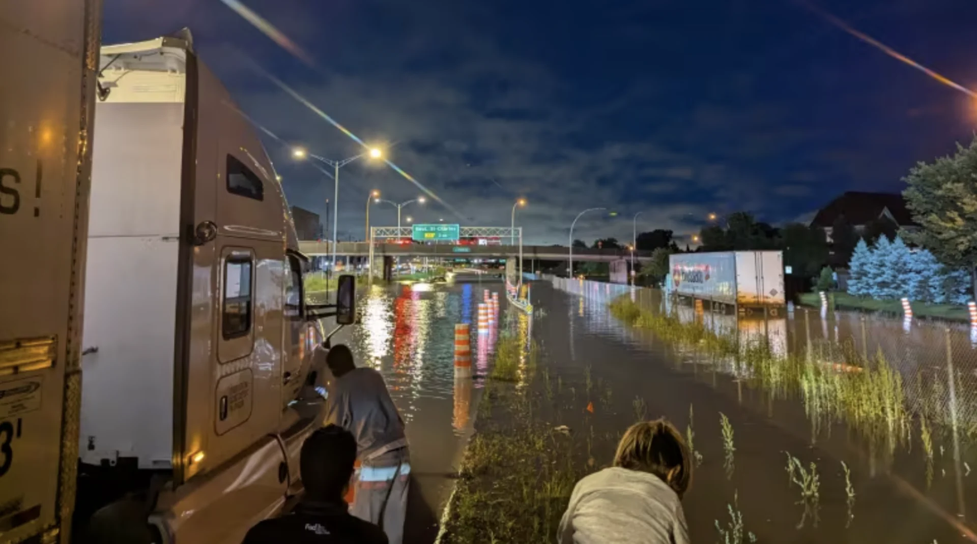 CBC: James Murchison and his wife, and 150 or so other cars, became stuck on Highway 40 in Kirkland on the island of Montreal Friday amid record rainfall. Murchison discovered a river flows where they were trapped. (Submitted by James Murchison)