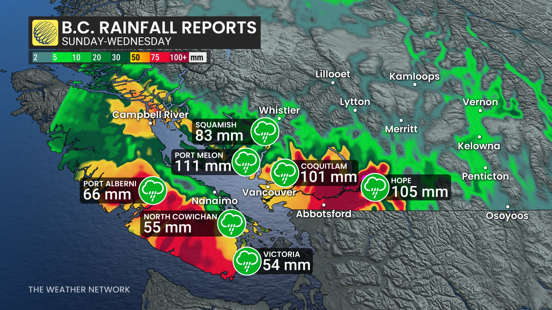 British Columbia rainfall reports this week