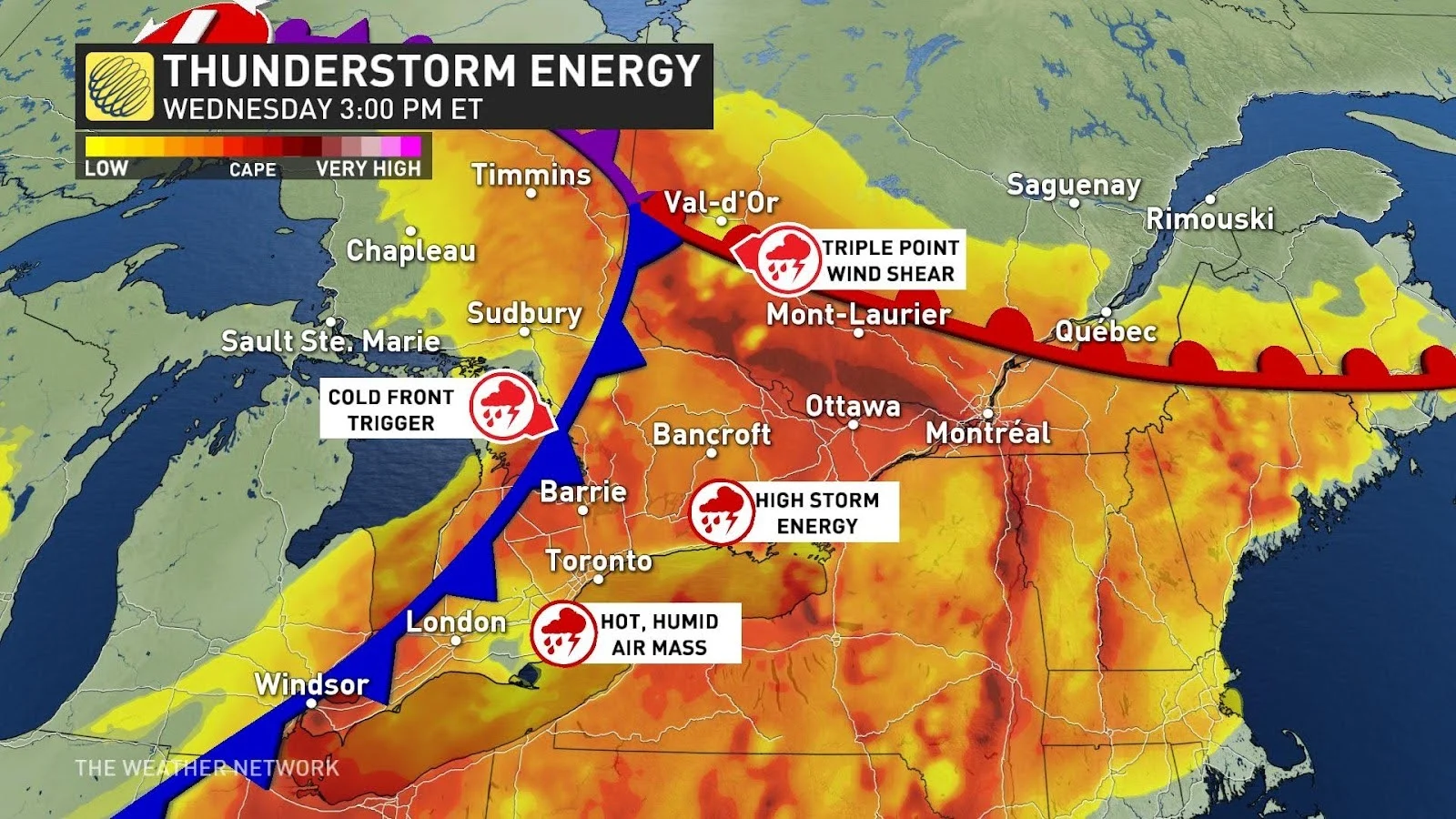 Ontario Quebec Wednesday storm energy potenetial May 22 2024