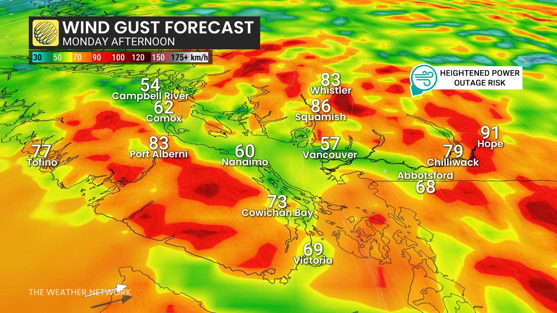 B.C. wind gusts Monday afternoon