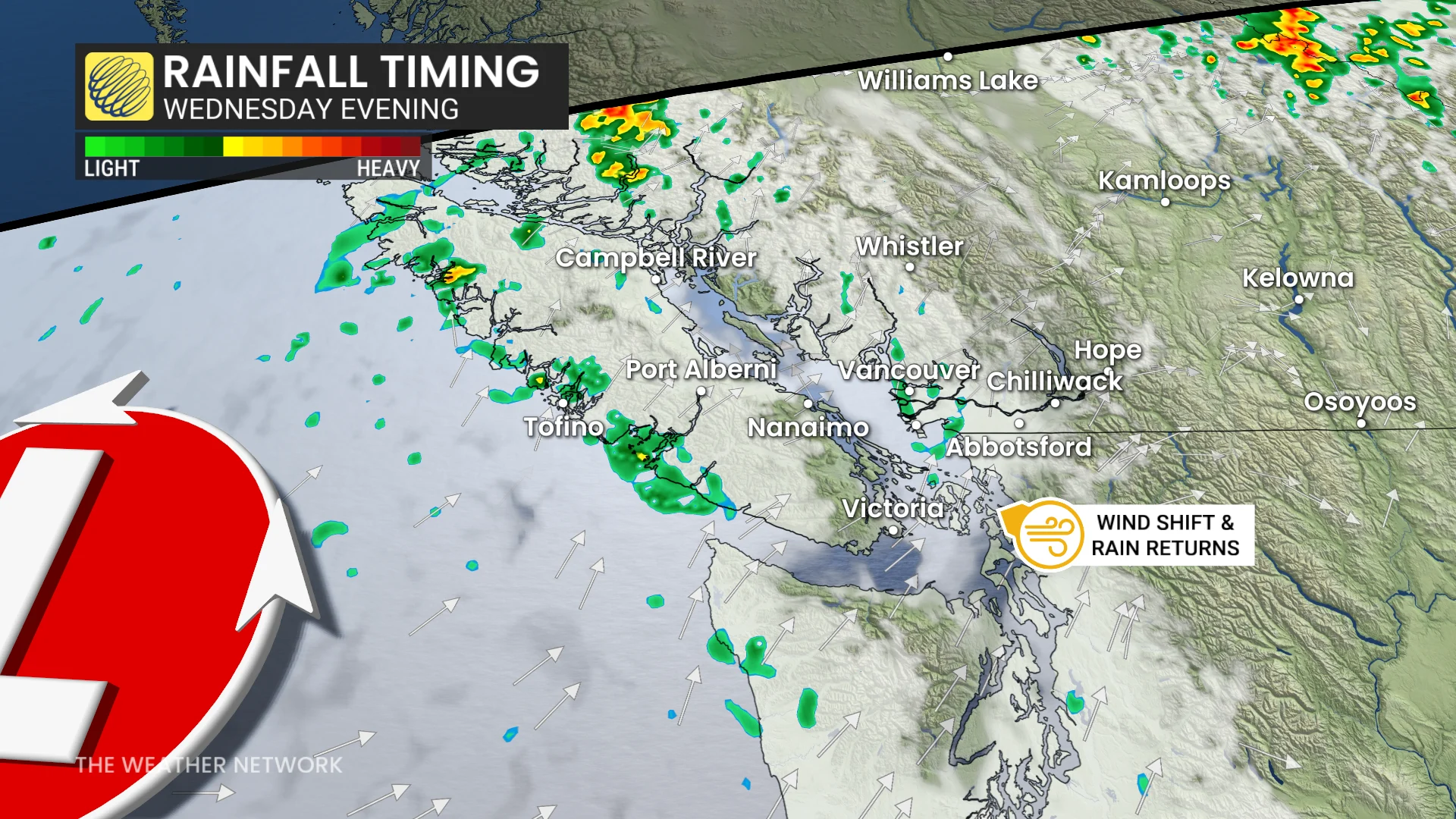 Rainfall timing for British Columbia Wednesday Evening