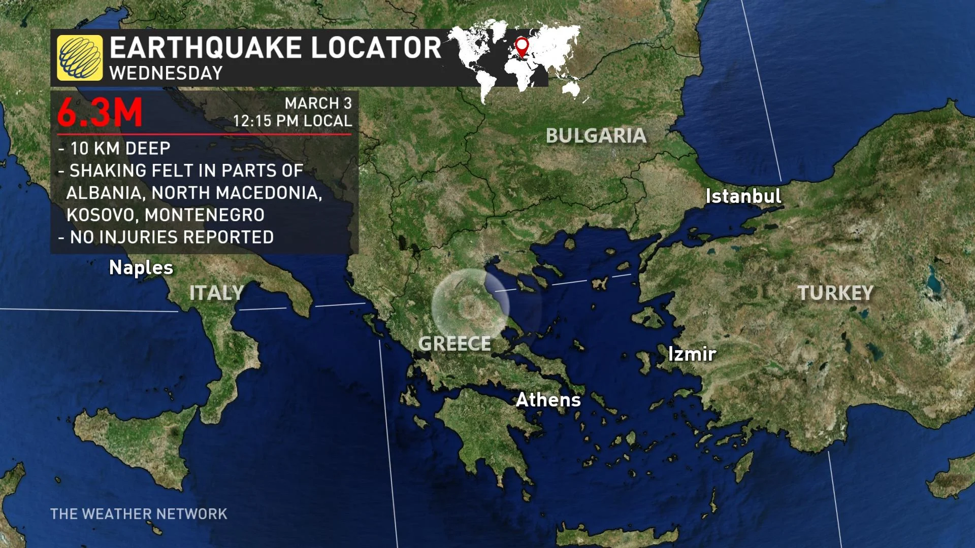 Magnitude 6.3 earthquake strikes central Greece, felt in the Balkans