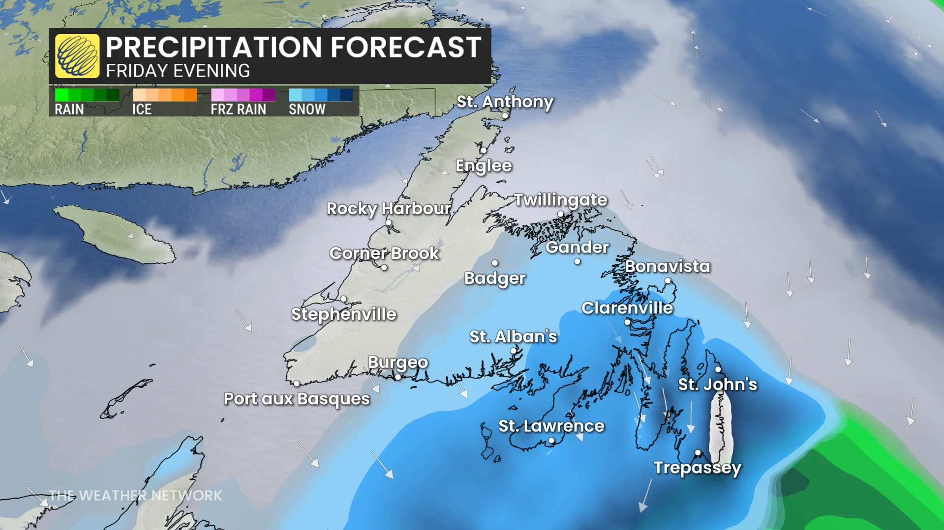 Atlantic Canada precipitation forecast Friday evening