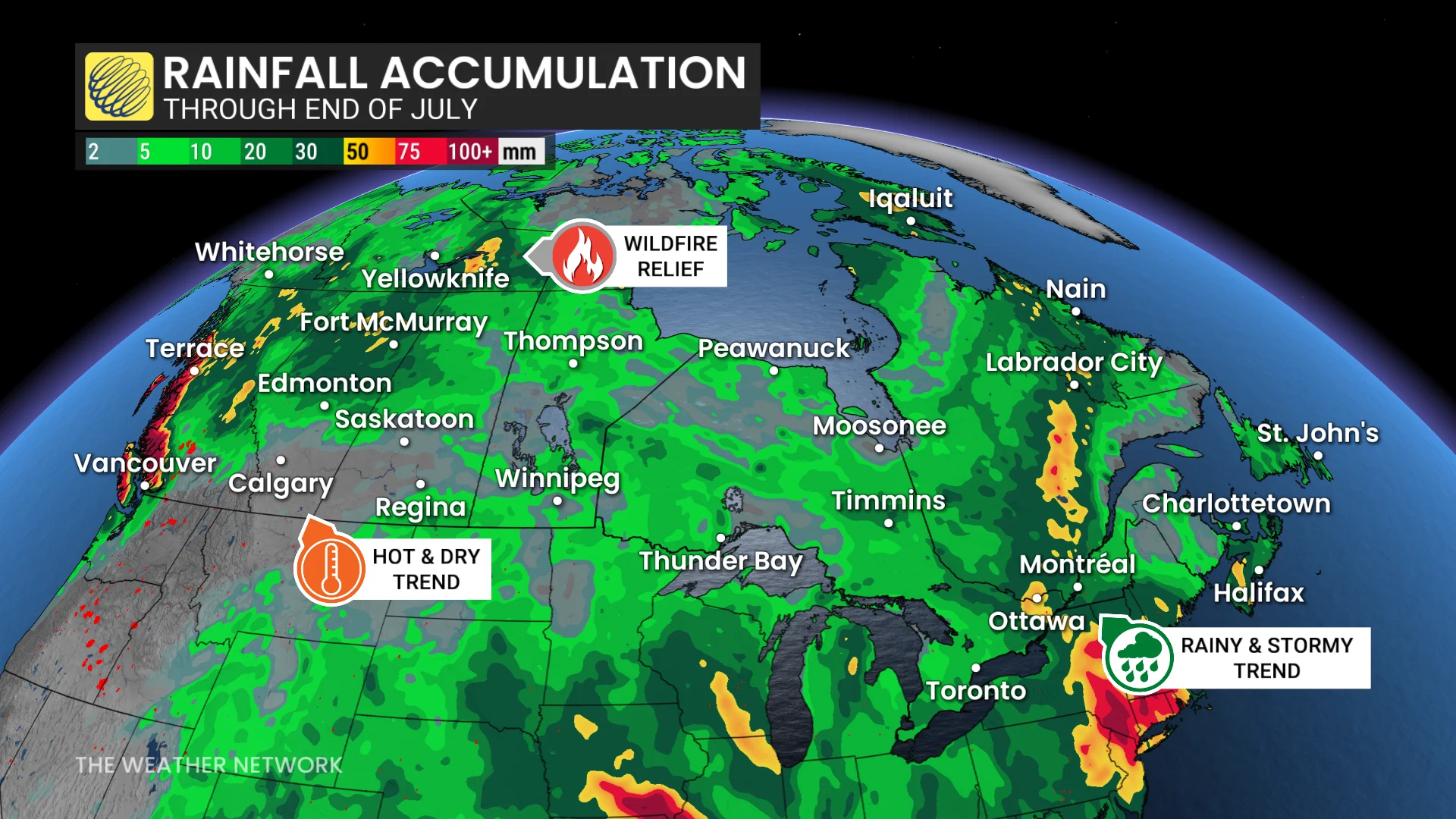 Canada rainfall through the end of July