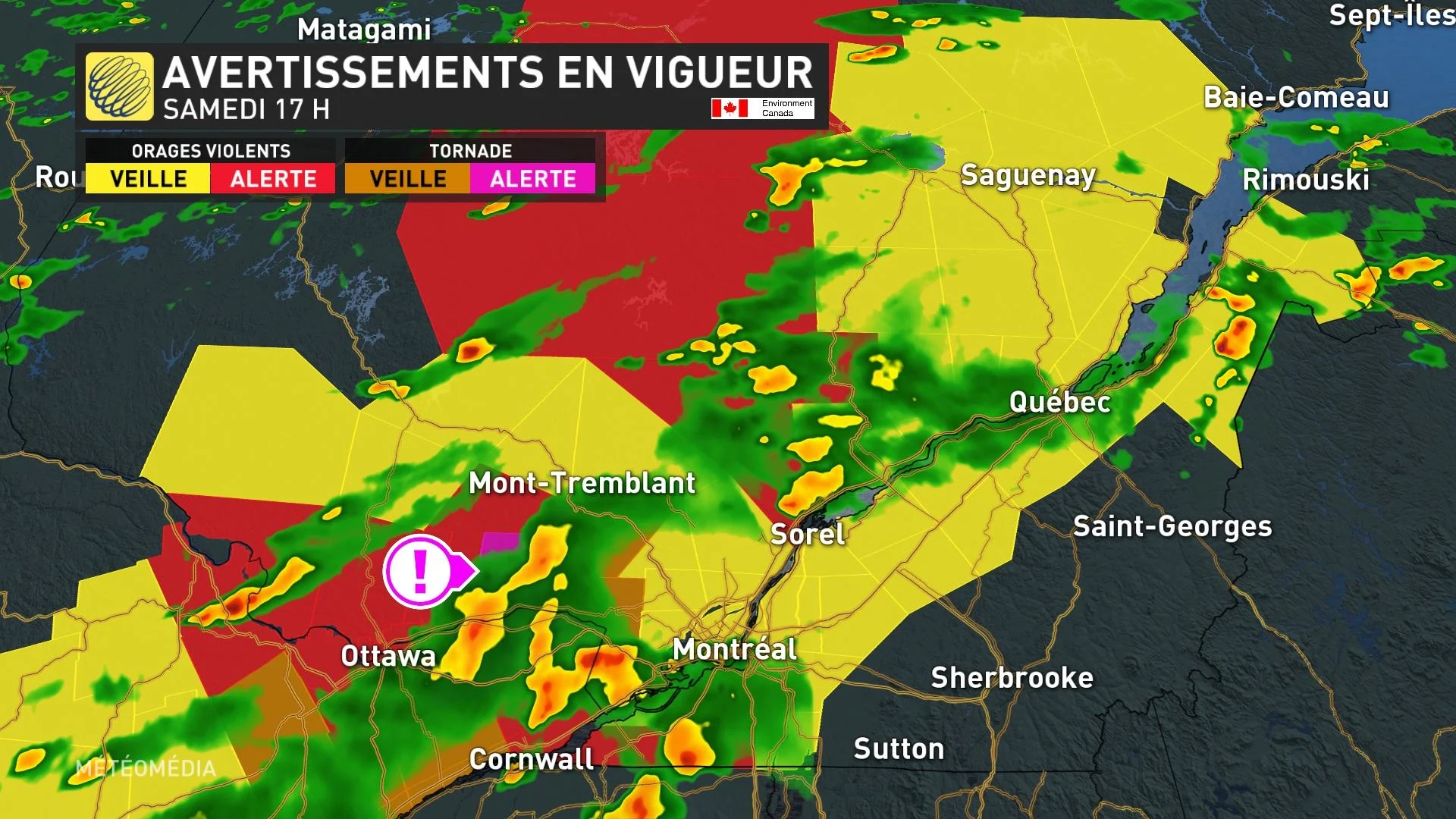 Avertissements d'orages violents et de tornades