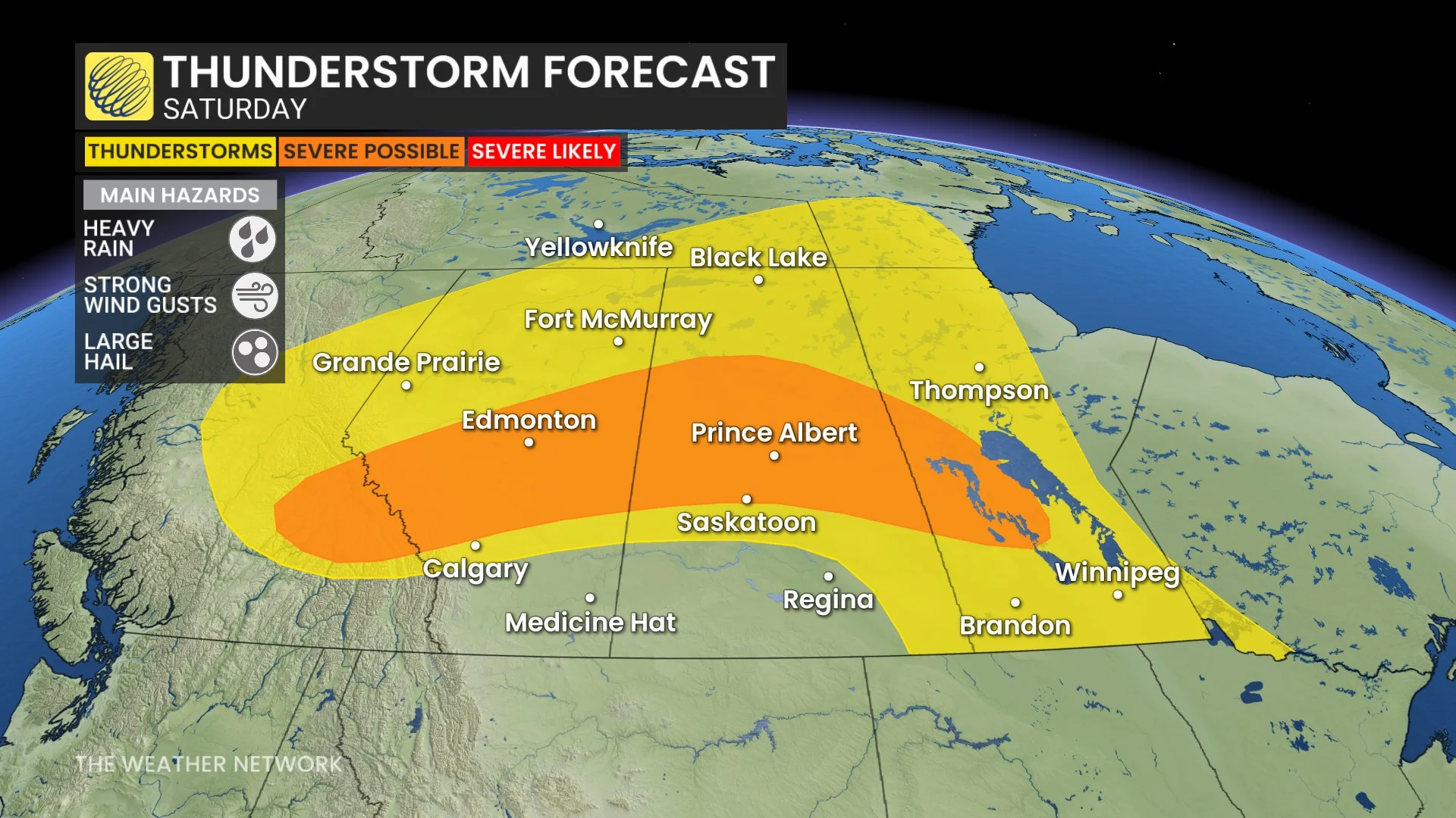 Prairies storm risk map Saturday