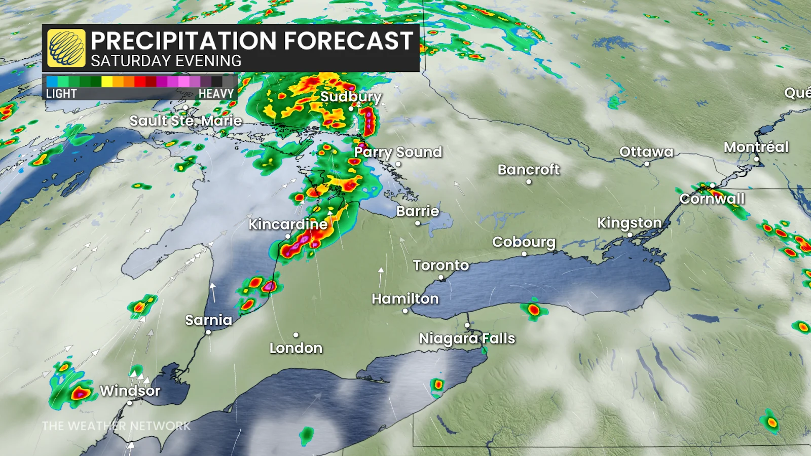 Ontario precipitation Saturday evening