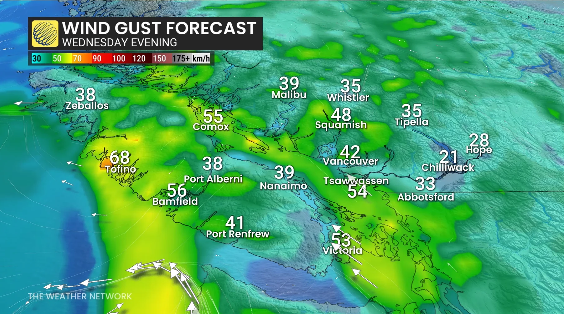 B.C. wind gust Wednesday evening
