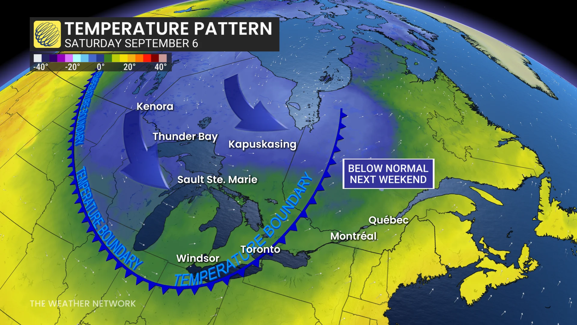 Ontario temperature patten Saturday, Sept. 6