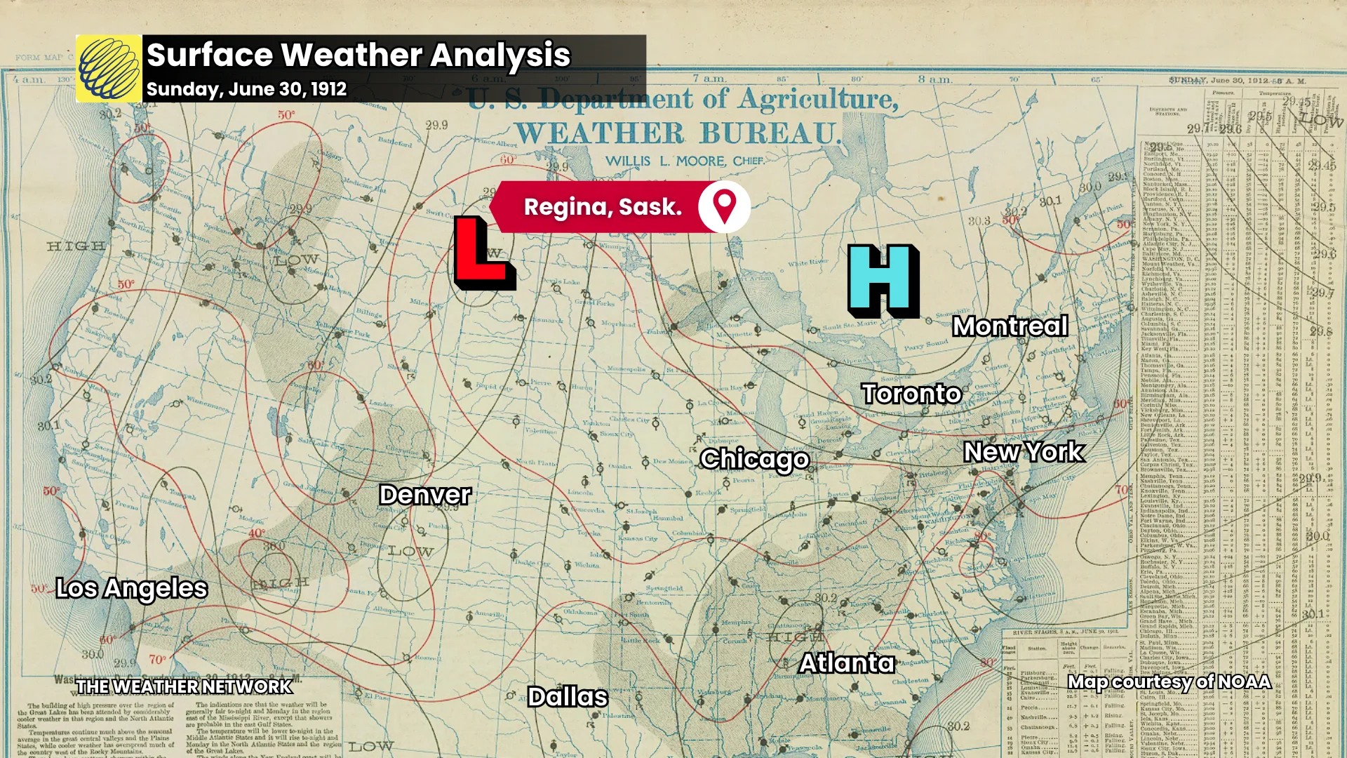 Regina Cyclone 1912 Surface Weather Map