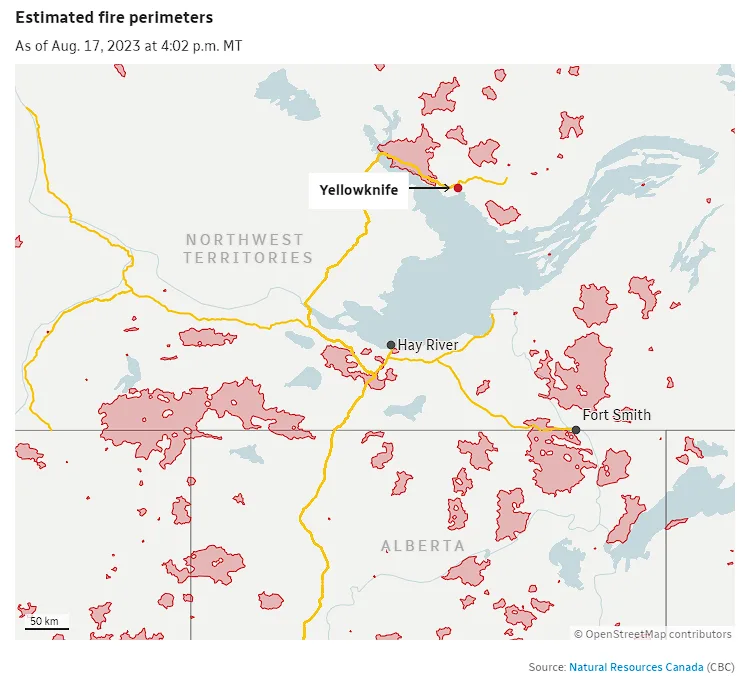 (CBC) estimated fire perimeters northwest territories august 17 2023