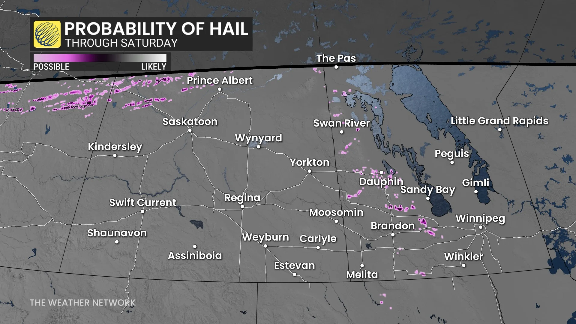 Prairies' probability of hail Saturday