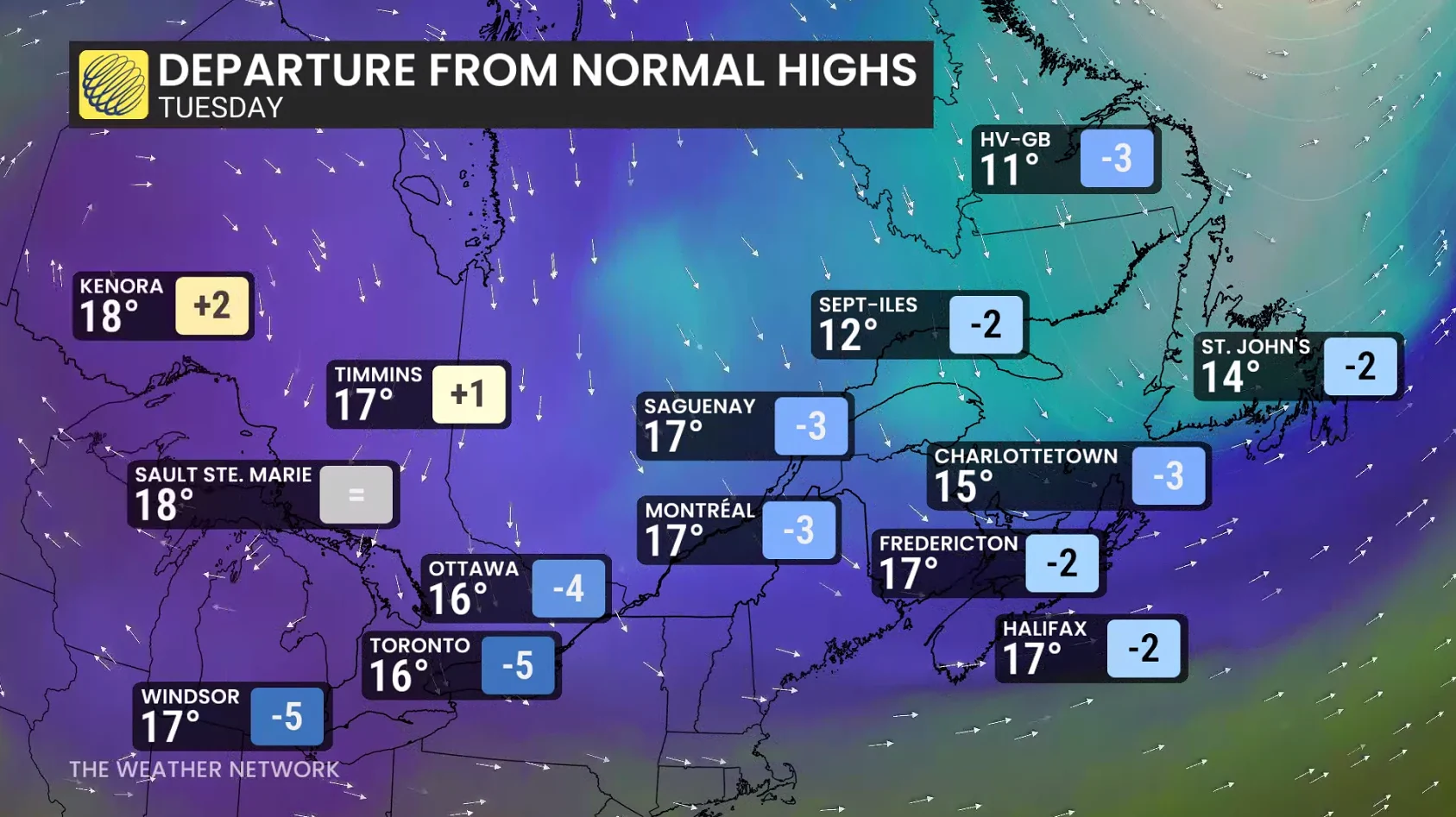 Eastern Canada Highs Tuesday