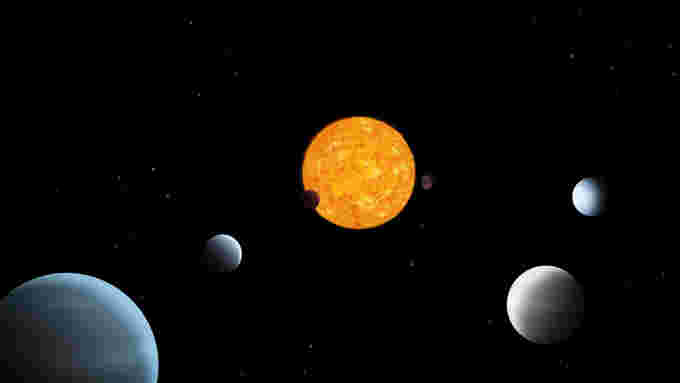 Artist impression TOI-178 planetary system ESA