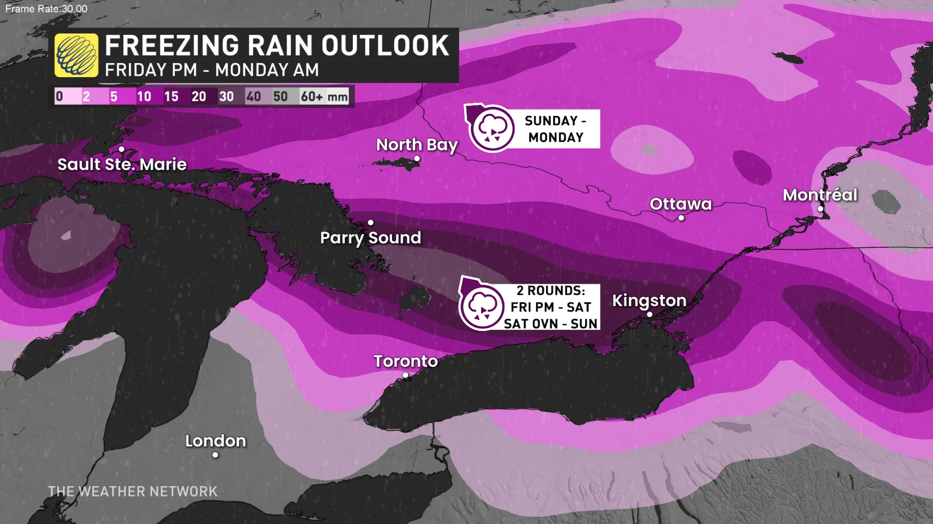 Ontario freezing rain outlook Friday to Monday morning