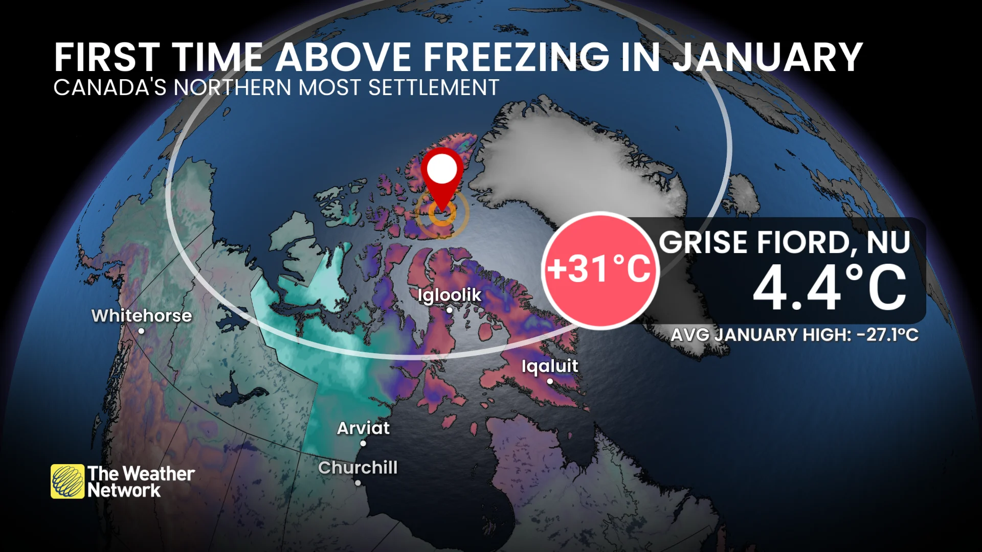 First time above freezing in January in Canada's Far North