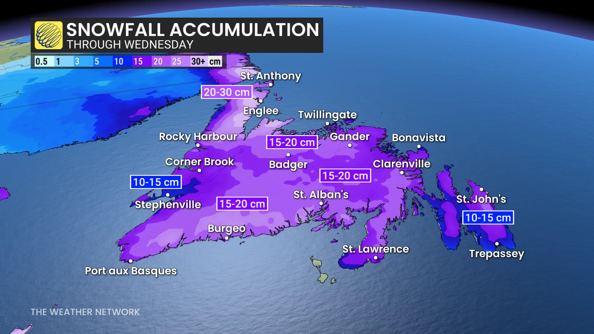 Newfoundland snow through Wednesday