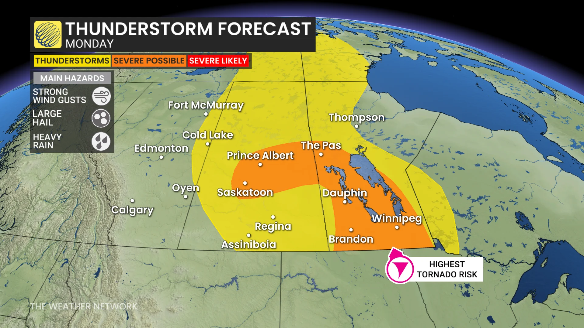 Prairies Monday forecast storm risk - Aug. 24, 2026