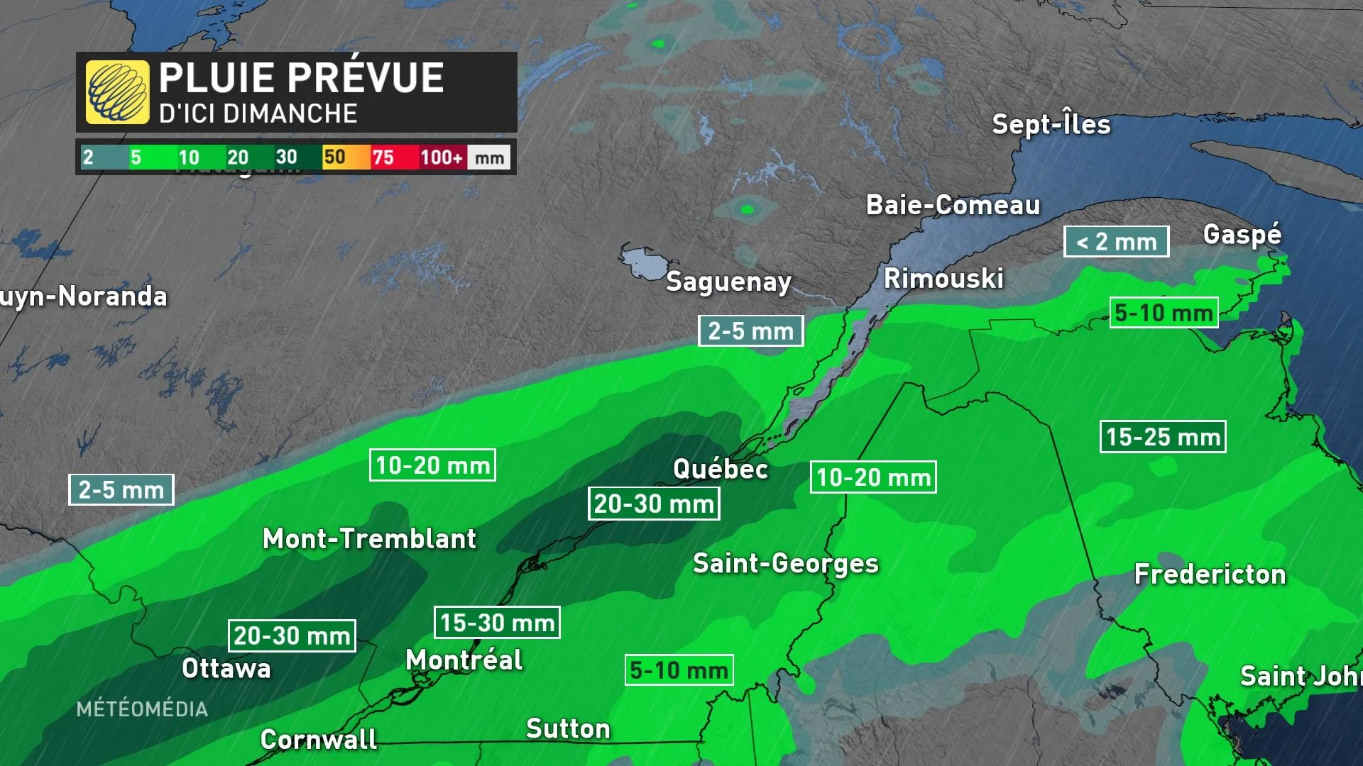 Pluie prévue Québec