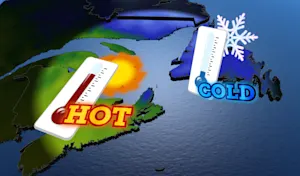 Sizzling heat is coming to the Maritimes on Tuesday while Newfoundland sits in the cold