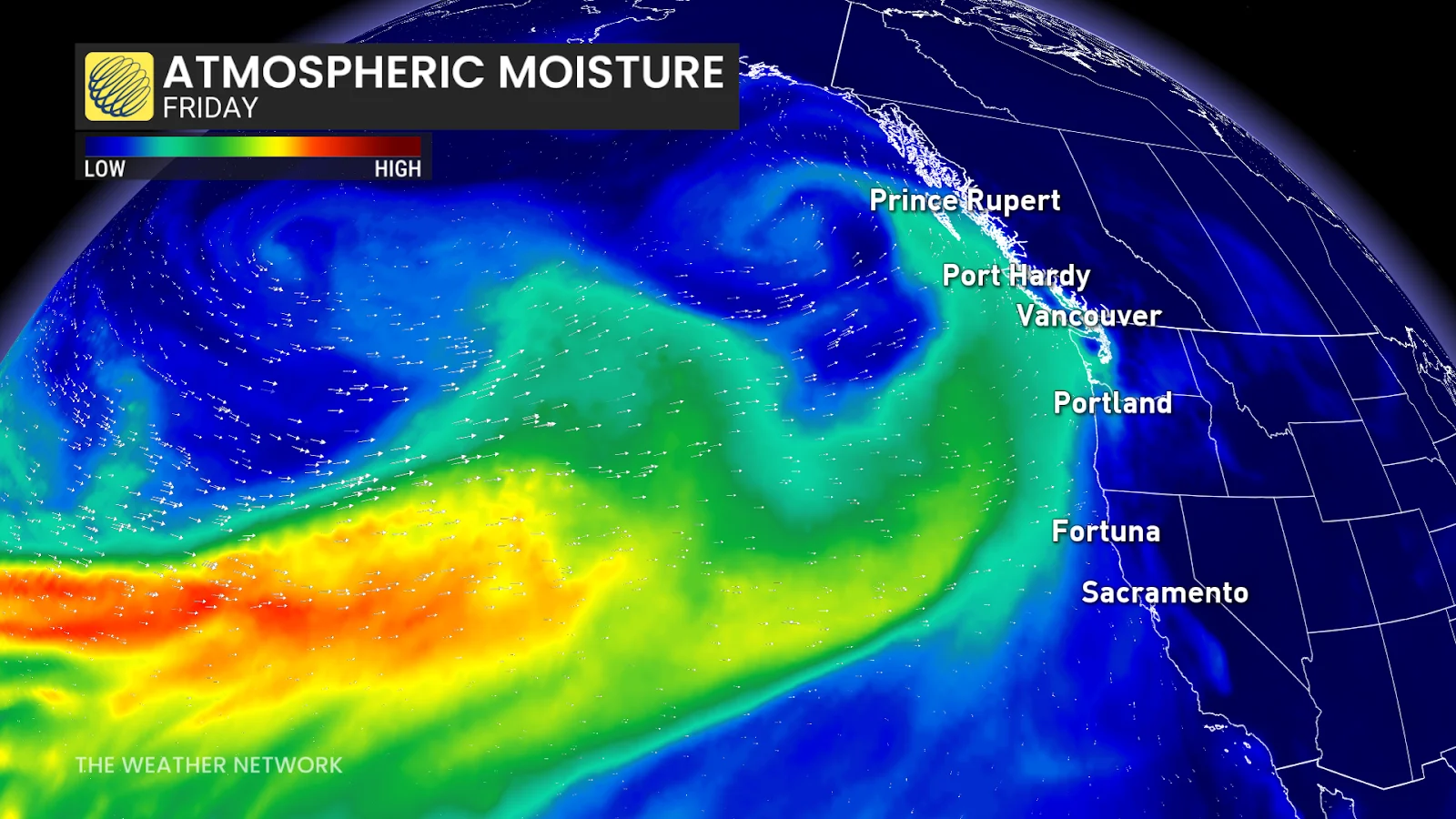 B.C. atmospheric moisture plume on Friday - Feb. 18, 2025