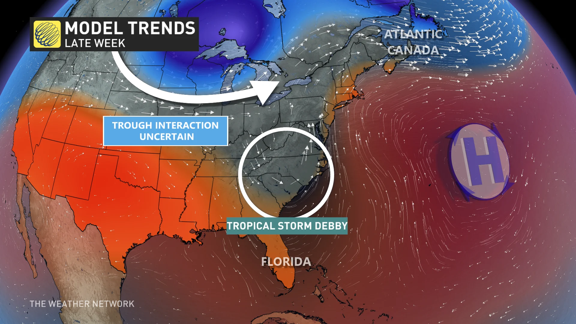 Debby trough interaction graphic Aug. 7, 2024