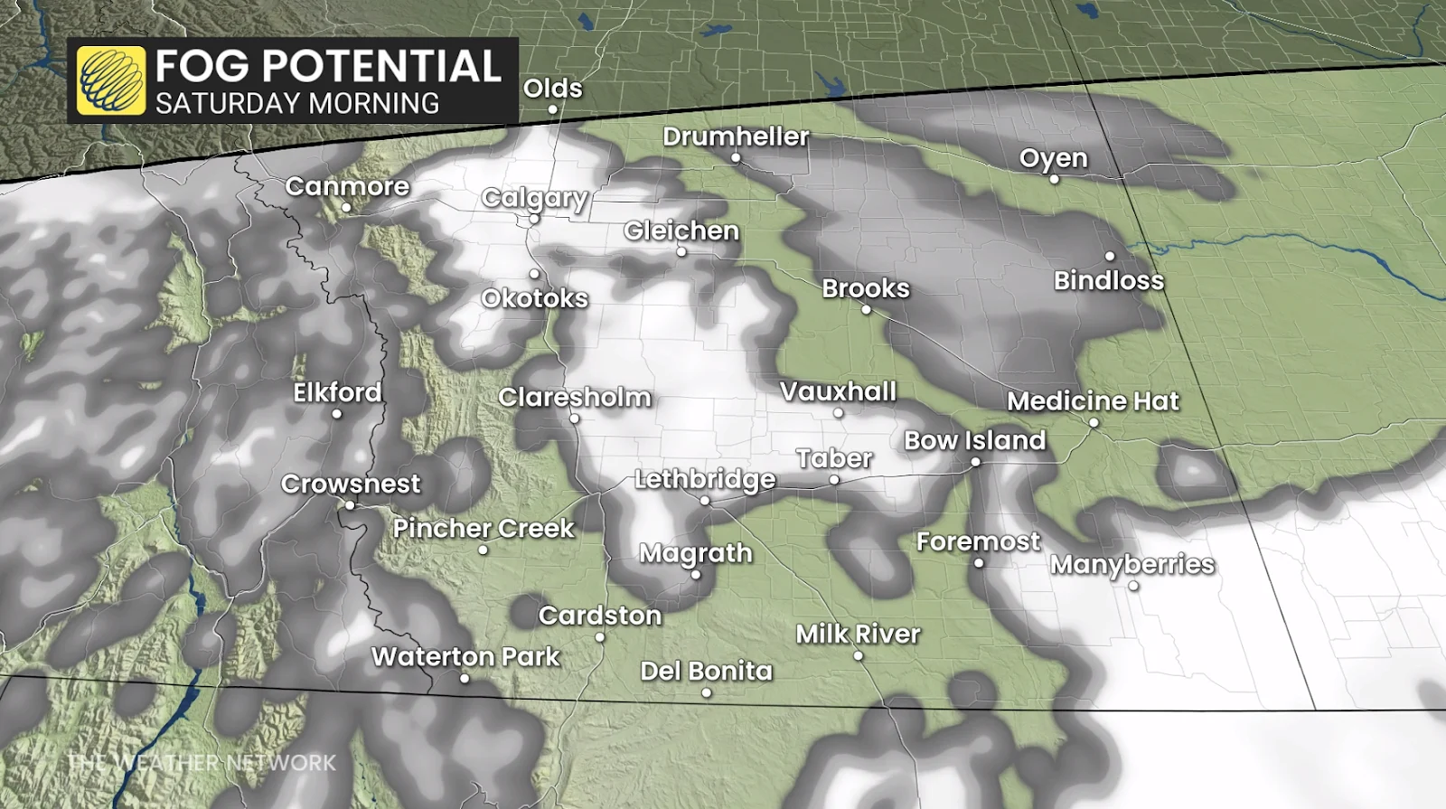 Alberta fog potential Saturday morning
