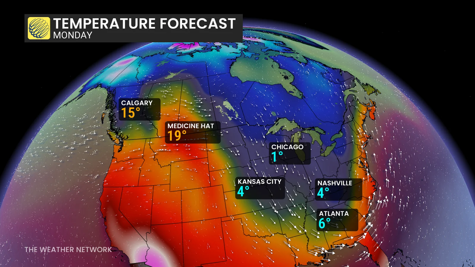North America Temperature Forecast Monday