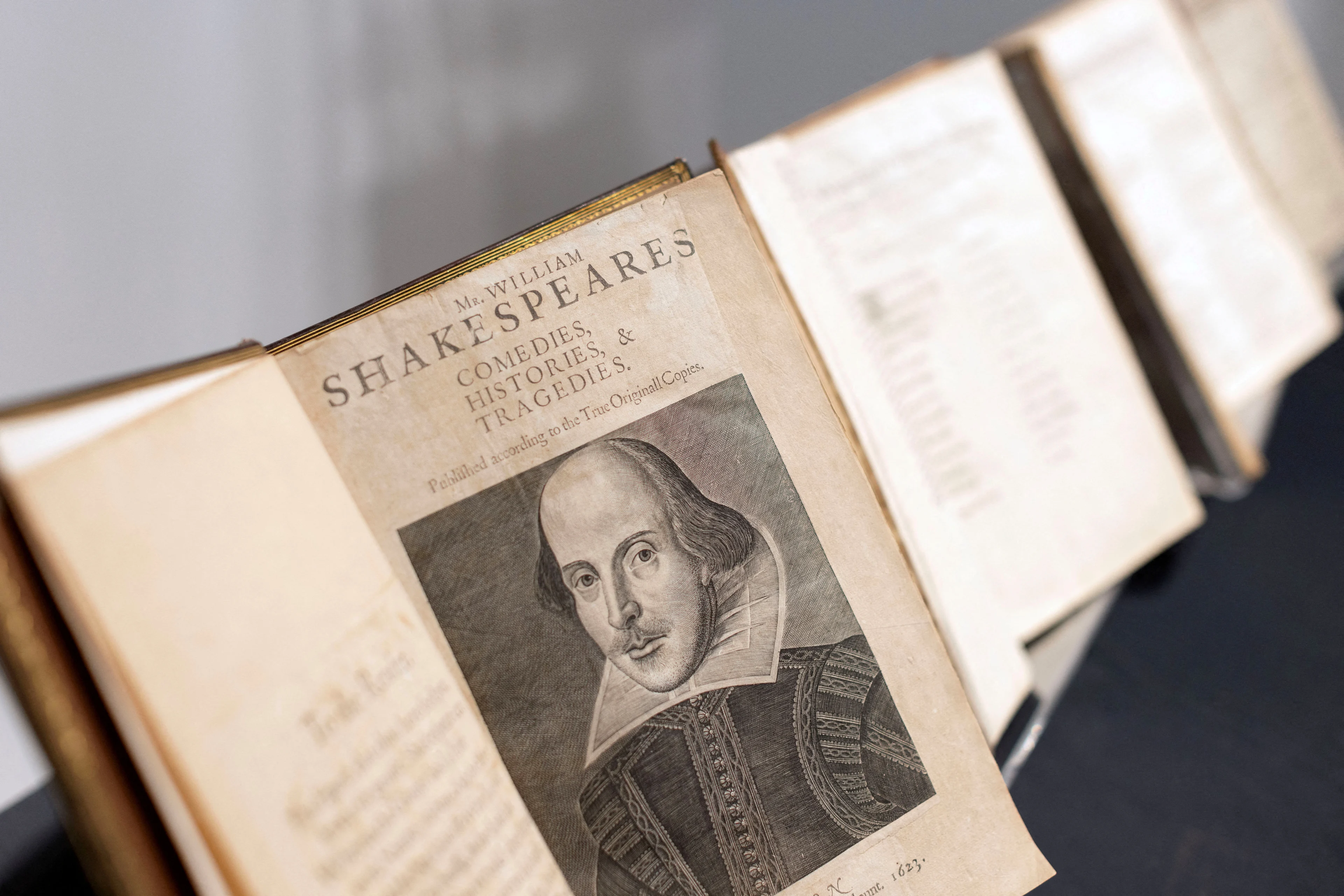 REUTERS: FILE PHOTO: William Shakespeare's First Folio on display at Christies in London, April 24, 2023. Considered one of the most important books, it was published in 1623, the exhibition marks the 400-year anniversary. REUTERS/Anna Gordon/File Photo