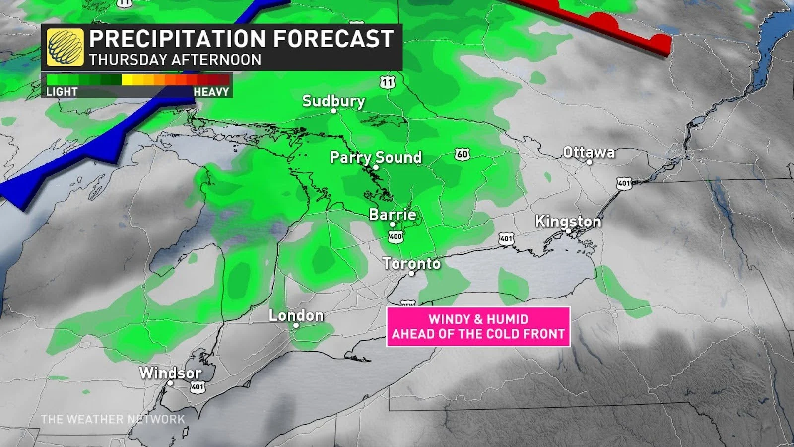 southern Ontario Thursday PM precipitation forecast June 10 2024