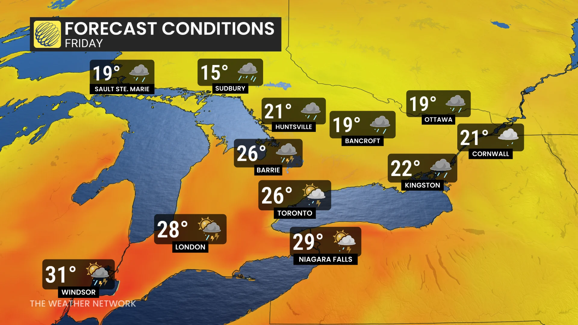 Baron - Ontario temperatures Friday - June26