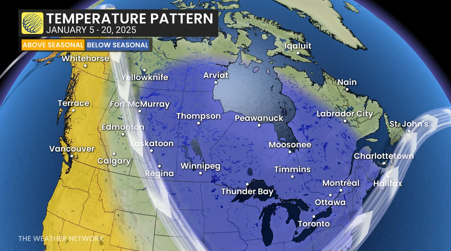 Temperature pattern early mid January 2025