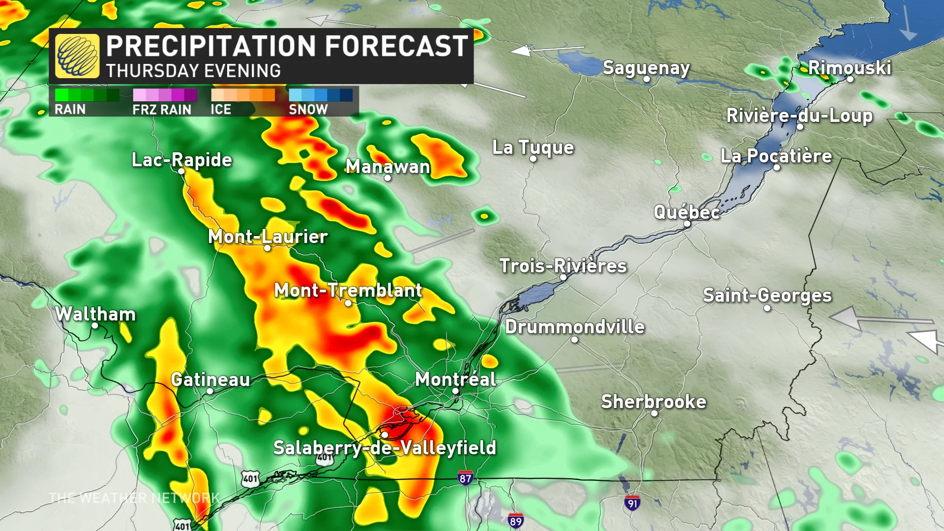 Baron - Thursday evening precip Quebec