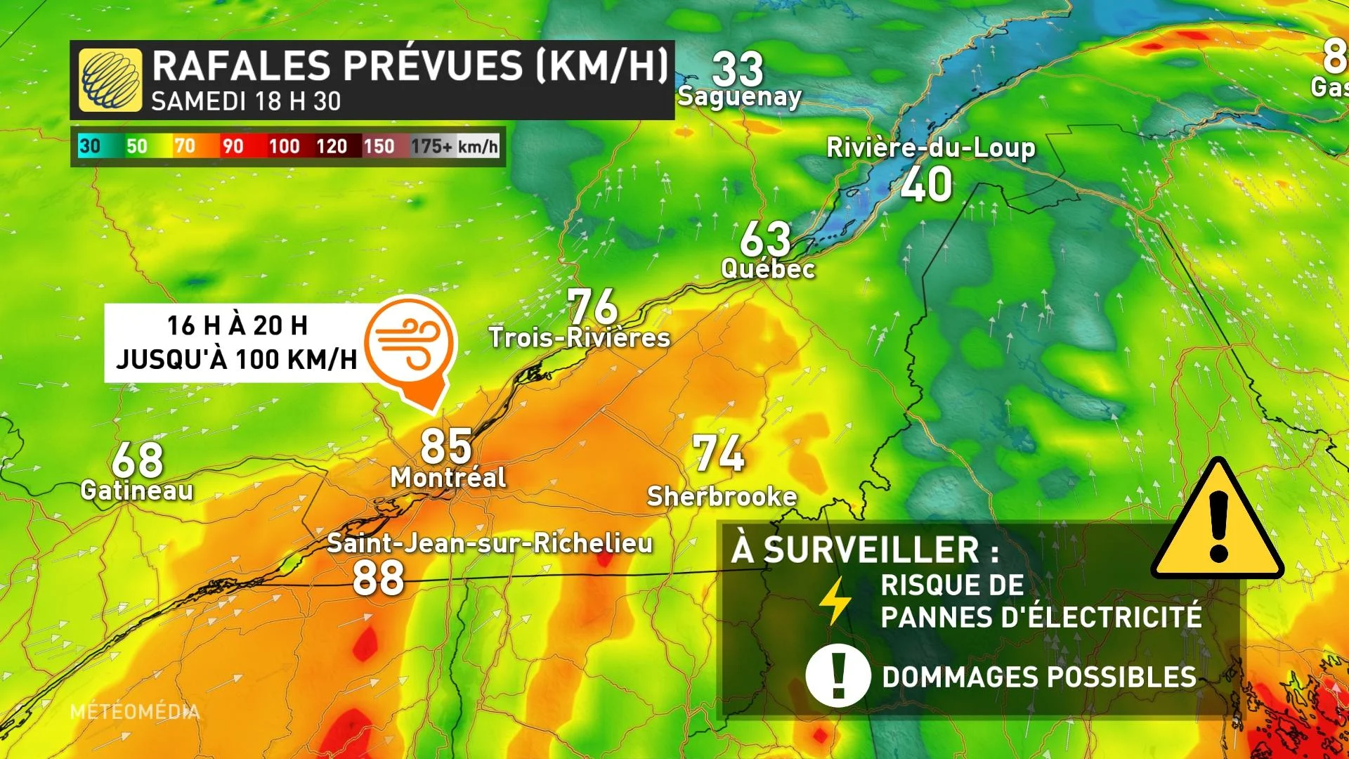 Rafales prévues Québec