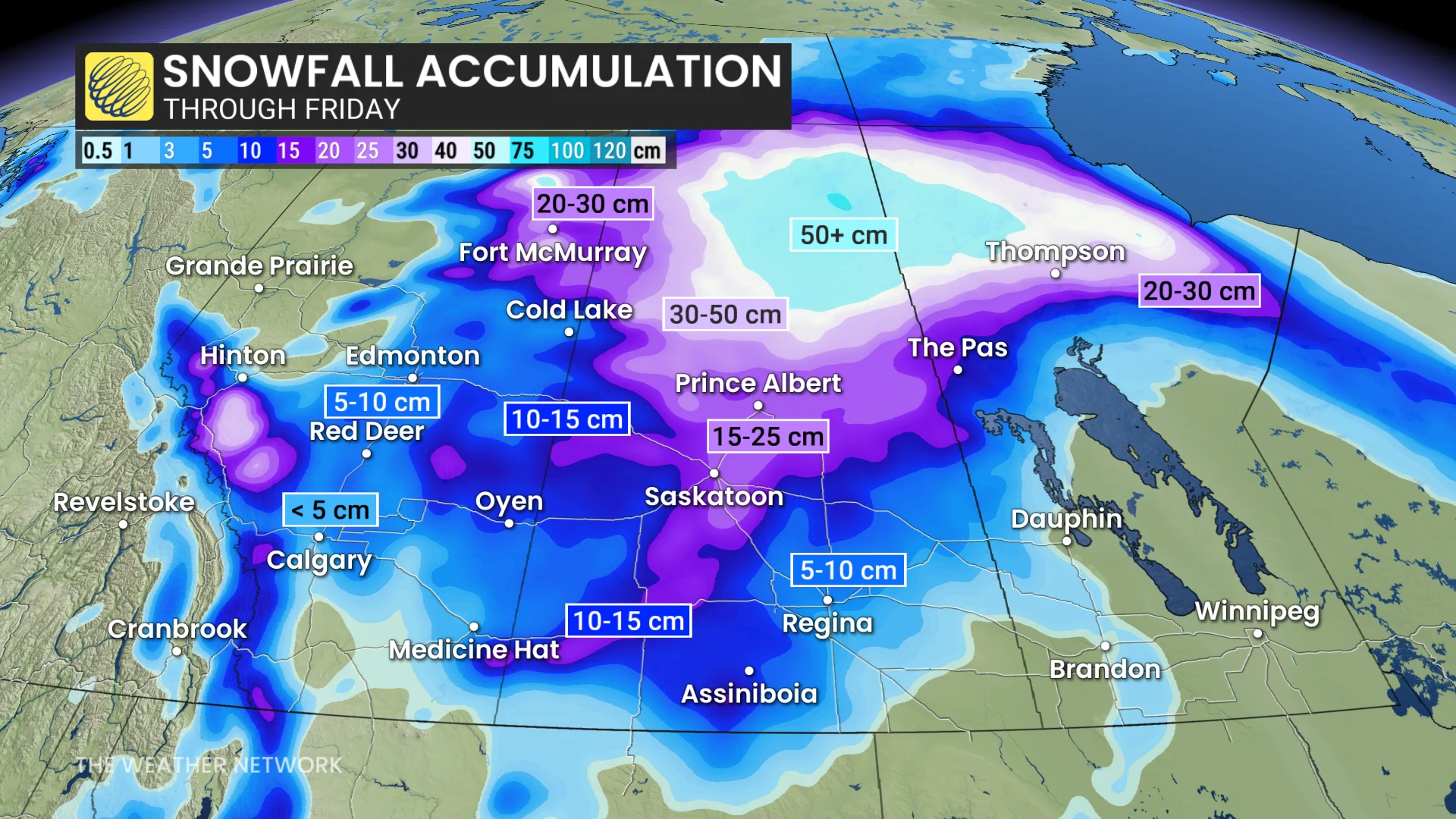 Prairies snowfall through Friday