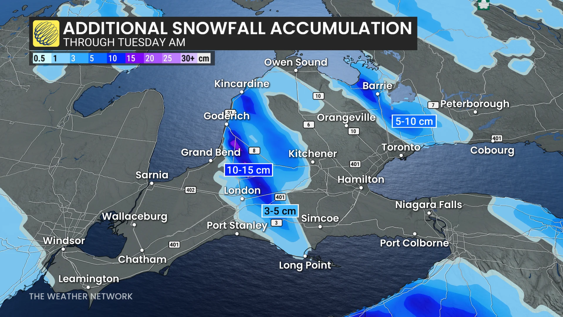 Baron - Ontario additional snow thorugh Tuesday - Nov 17